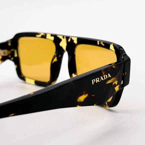 NEW PRADA SPR A05 16O10C SQUARE BROWN YELLOW PRA05S 16O10C UNISEX SUNGLASSES